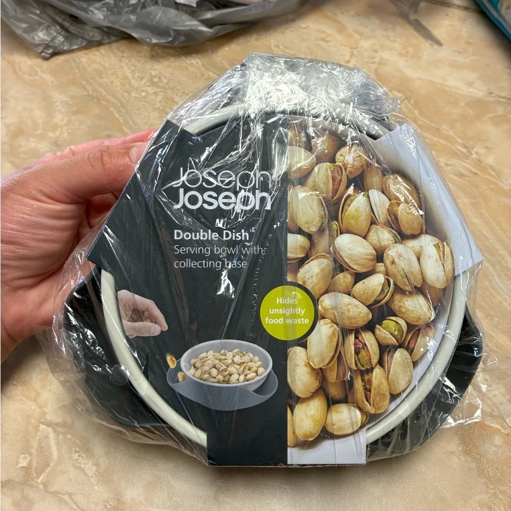 NEW Joseph Joseph Double Dish Serving Snack bowl Elegant Dark Gray and White